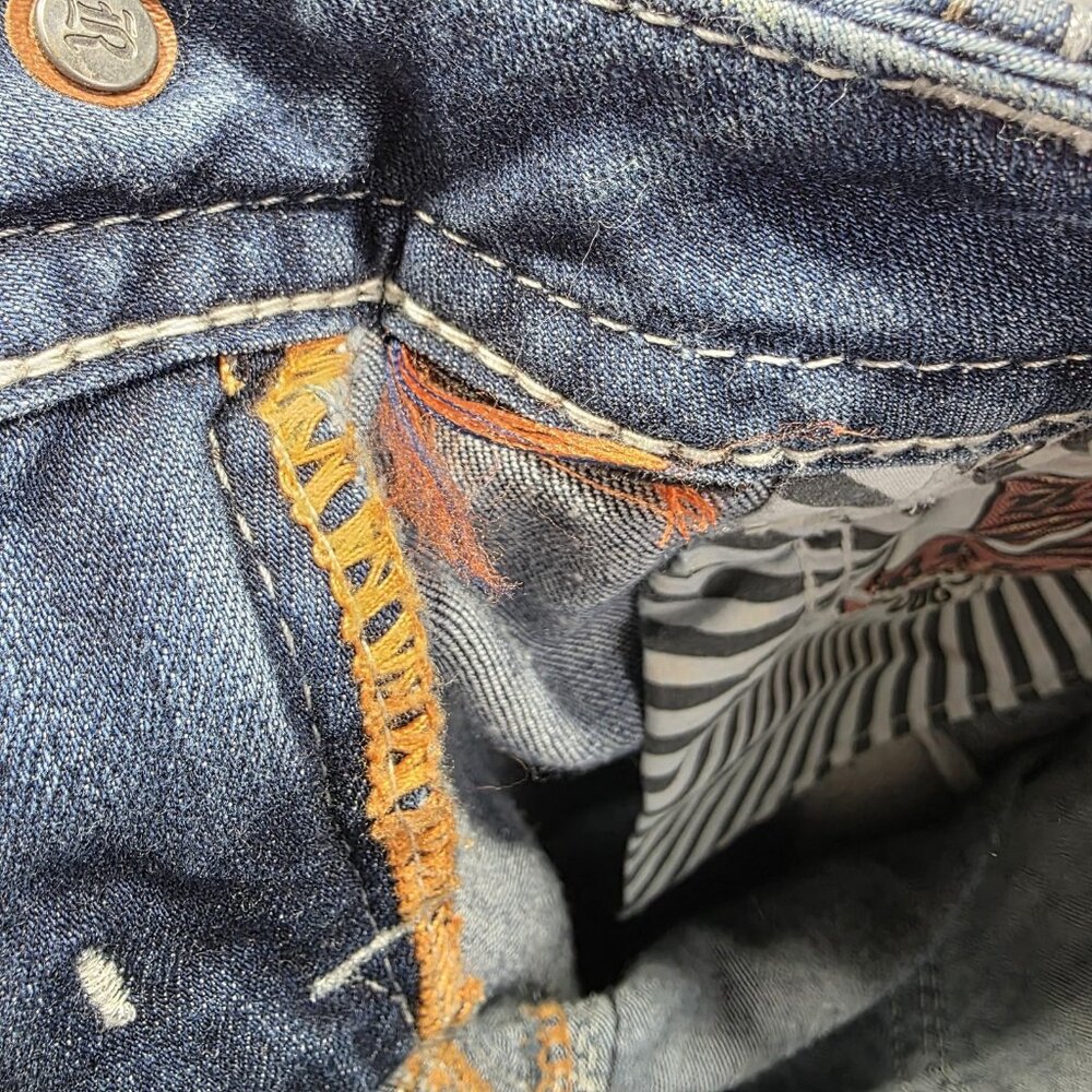 Rock Revival Jeans Womens 27 Blue Piera Skinny Raw Hem Embroidered Fleur de Lis - Picture 7 of 11